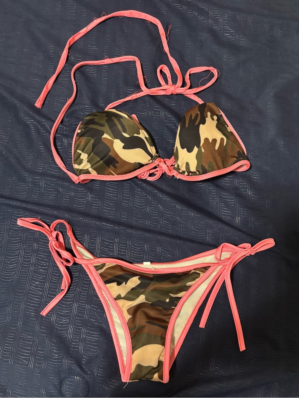 Camo Halter Tie Bikini with Pink Trim - Women Swim